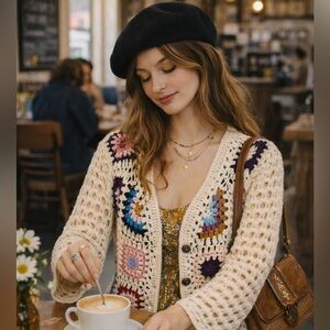 Dreamers - Crochet Patchwork Cardigan Sweater